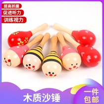 Wooden sand hammer red newborn baby early education kindergarten percussion instrument sand egg grab hand rattle childrens toy