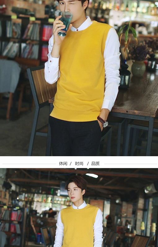 Solo vòng cổ không tay nam áo len vest vest len ​​vai cotton cotton thanh niên áo len nam áo ba lỗ tanktop nam