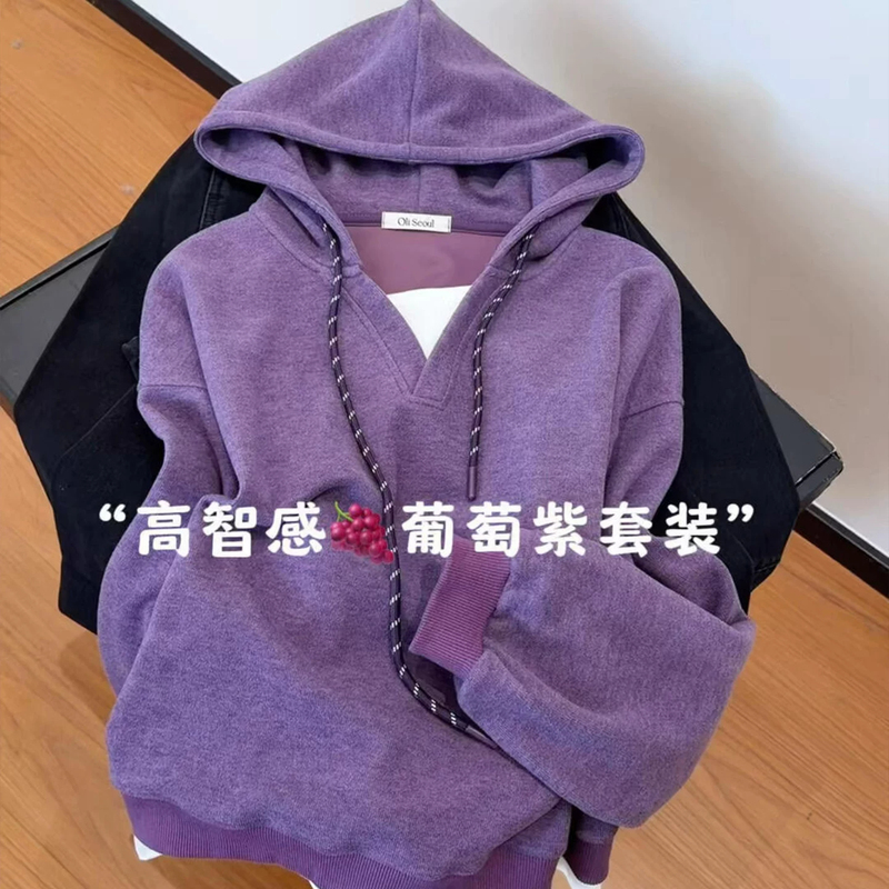 Highly Recommended! Purple Hooded Knit Sweater for Women, Long-Sleeved, Soft and Cozy Style, Youthful and Versatile Top