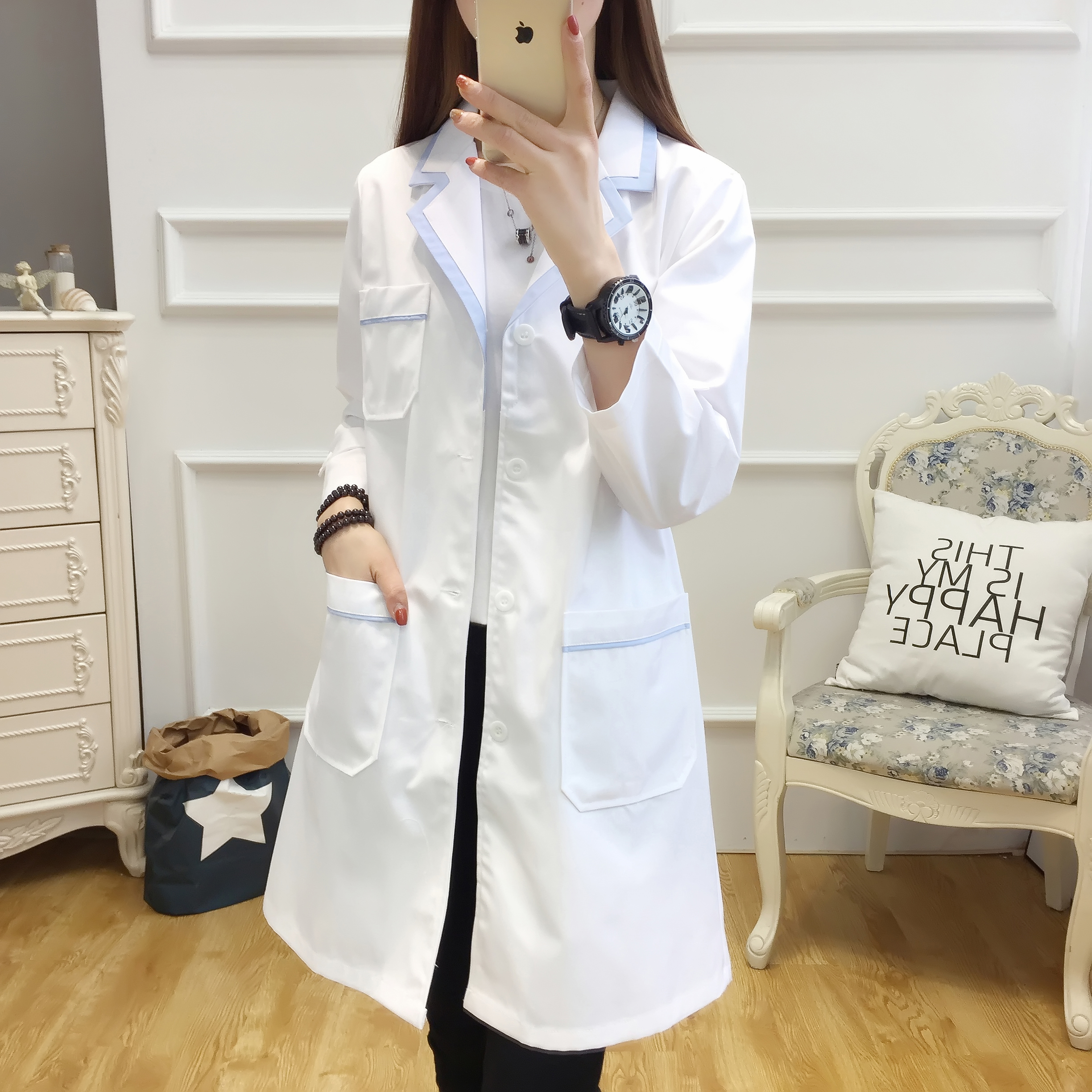 Beauty salon work clothes female long-sleeved oral beauty hospital nurse uniform beauty industry ear picking beautician white coat