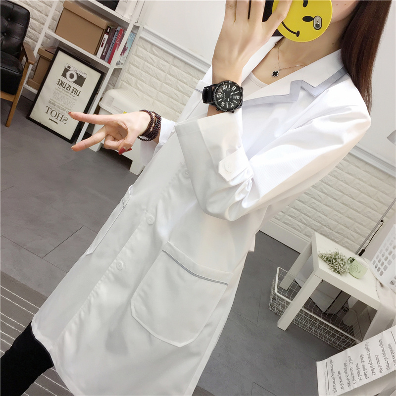 Beautician work skin management Beauty Academy Korean version white coat long sleeve doctor nurse uniform Short sleeve semi-permanent embroidery