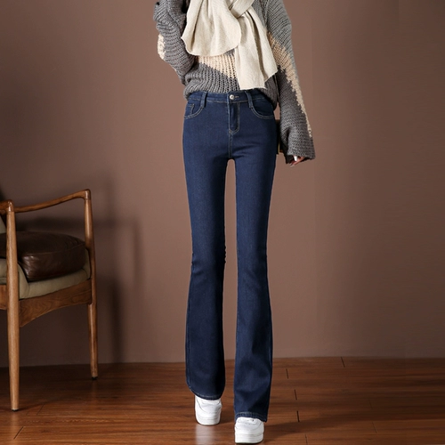 Мегафон, джинсы, весенние штаны, мягкие эластичные штаны-клёш, высокая талия, новая коллекция, по фигуре, облегающий крой