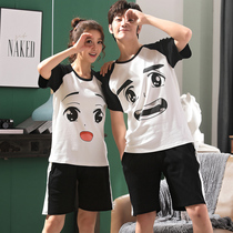 Couple pajamas womens summer pure cotton short-sleeved cute cartoon Korean version Mens thin summer homewear two-piece suit
