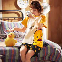 Womens pajamas summer pure cotton short-sleeved thin section large size fat mm200 catty loose summer home clothes two-piece suit