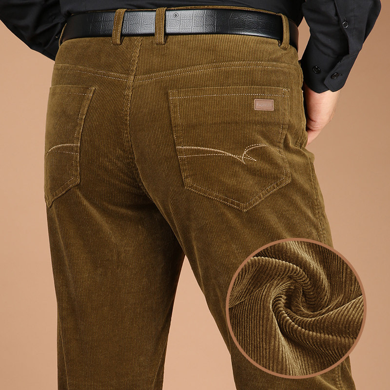 Light cordude men in spring and autumn winter loose middle-aged men's bars suede strength high-waist daddy middle-aged casual pants