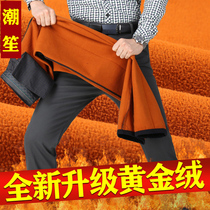 Dad Pants Autumn Winter Mens Clothing Middle-aged Men Casual Pants Plus Suede Thickened for older people Gats up overweight
