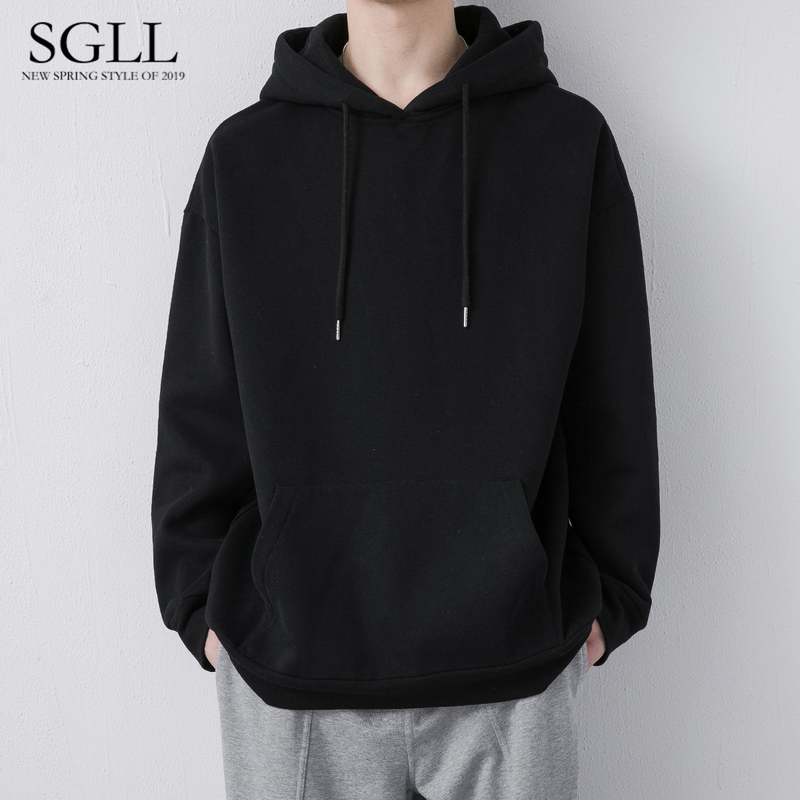 Hooded Sweatshirt for Men, Spring and Autumn, Hong Kong Style Trendy Ins Couple's Loose Solid Color Oversized Men's Black Jacket