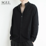 Рубашка, летняя куртка для отдыха, свободный крой, китайский стиль, из хлопка и льна