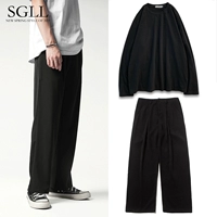 Черные штаны, хлопковый лонгслив