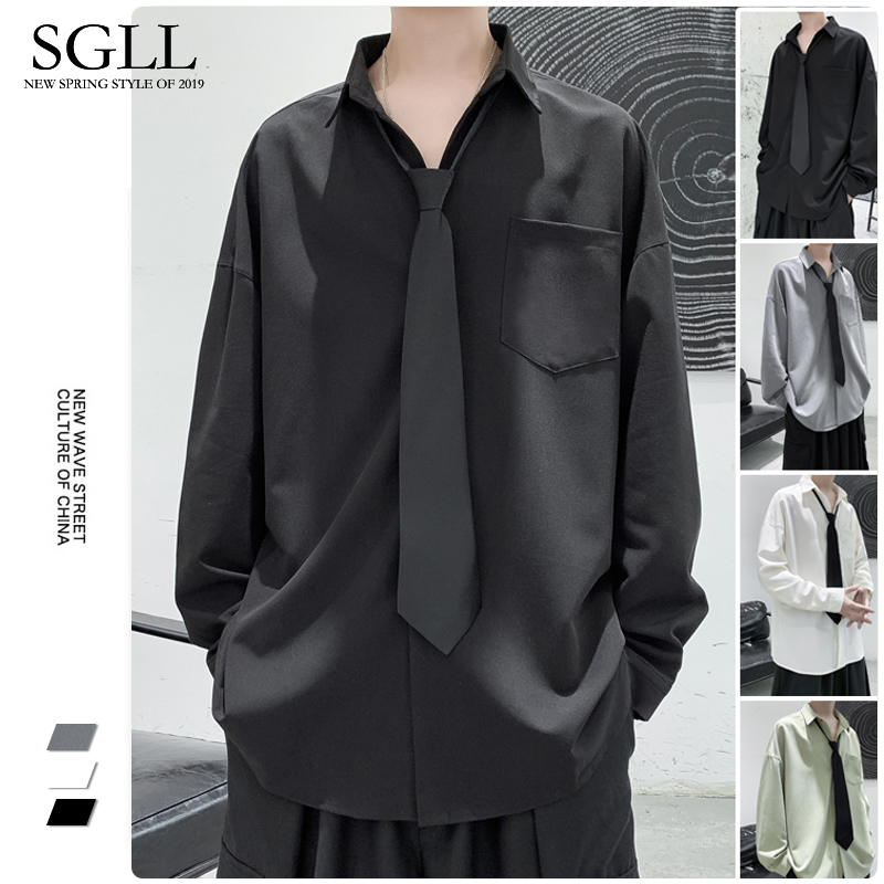 Shirt Man Long Sleeve Han Version Tide Pendant Feeling Dk Uniform Lover Dress Shirt Loose Autumn Winter Day Ensemble Casual Jk Jacket