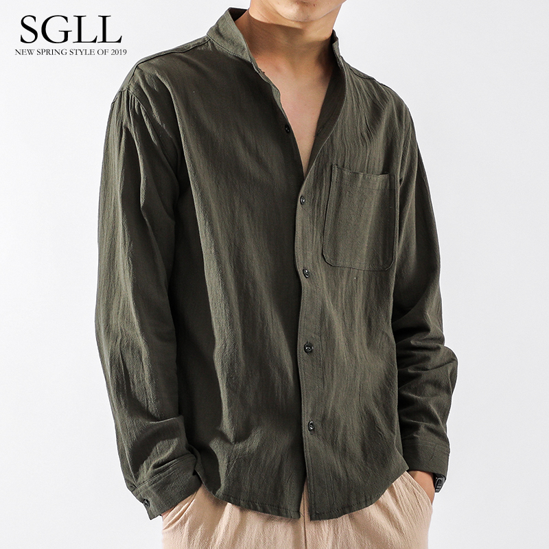 Linen shirt men's long-sleeved autumn all-match Chinese style men's shirt loose men's coat cotton linen casual top