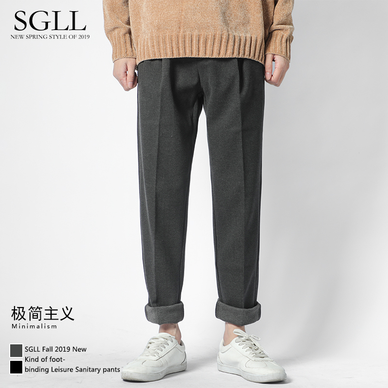 Spring and autumn trousers men's Korean version of the trend spring thick woolen suit pants straight loose loose all-match men's casual trousers