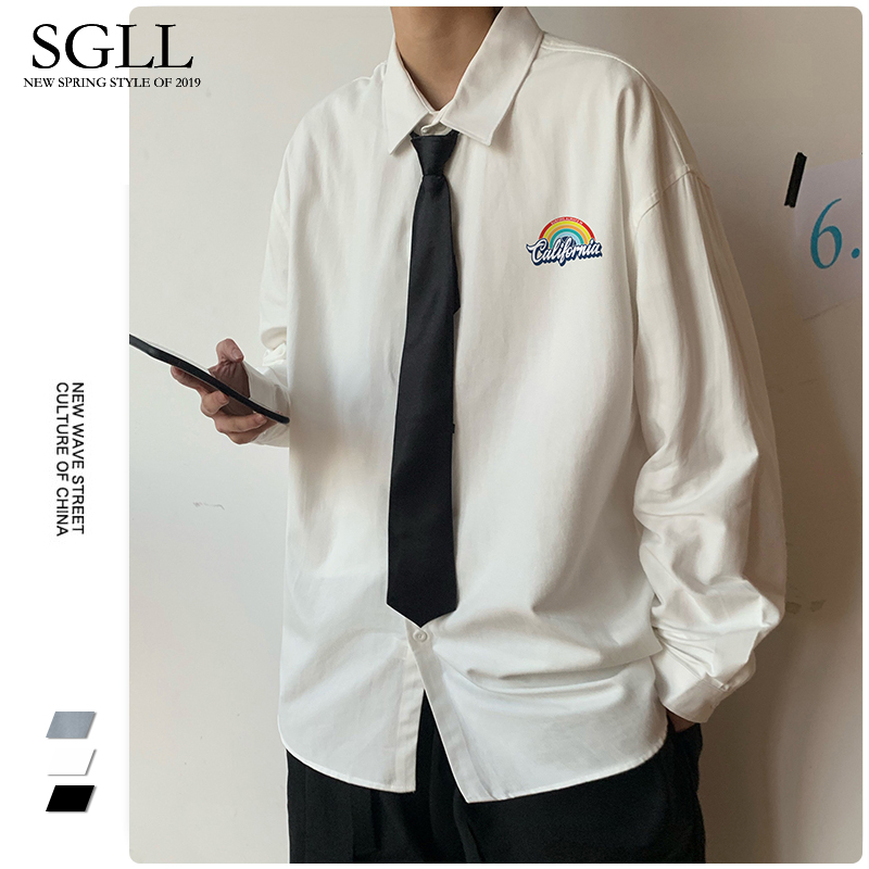 Autumn dk uniform shirt men's long-sleeved Korean version trendy ins printed shirt Japanese loose casual ruffian handsome jacket