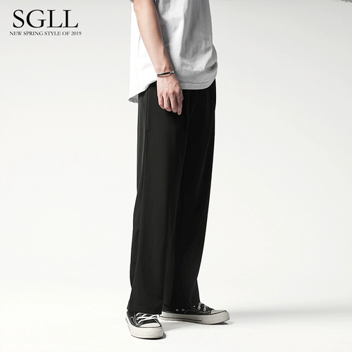 Мужские черные осенние штаны, повседневные брюки, костюм, свободный прямой крой