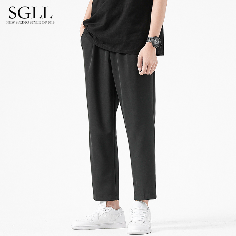 Casual suit pants male straight tube wide wide legs autumn hundred and Korean edition trend nine-point repair dk pants