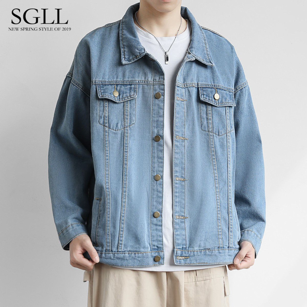 Denim jacket men's fall loose large size casual 100 hitch winter tooling coach jacket Korean version trendy men's clothing