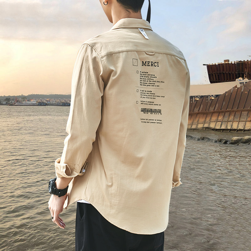 Cangshi Yishu spring and autumn new shirt men's tide brand Korean version of the wild ins Japanese khaki printed jacket shirt