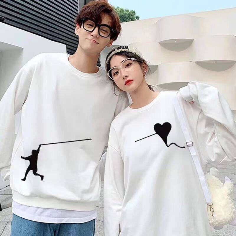 Cangshi Yishu Tide Brand Couple Thick T-shirt Men's Autumn New Love Printing Trend Loose T-shirt Round Neck Shirt Tide