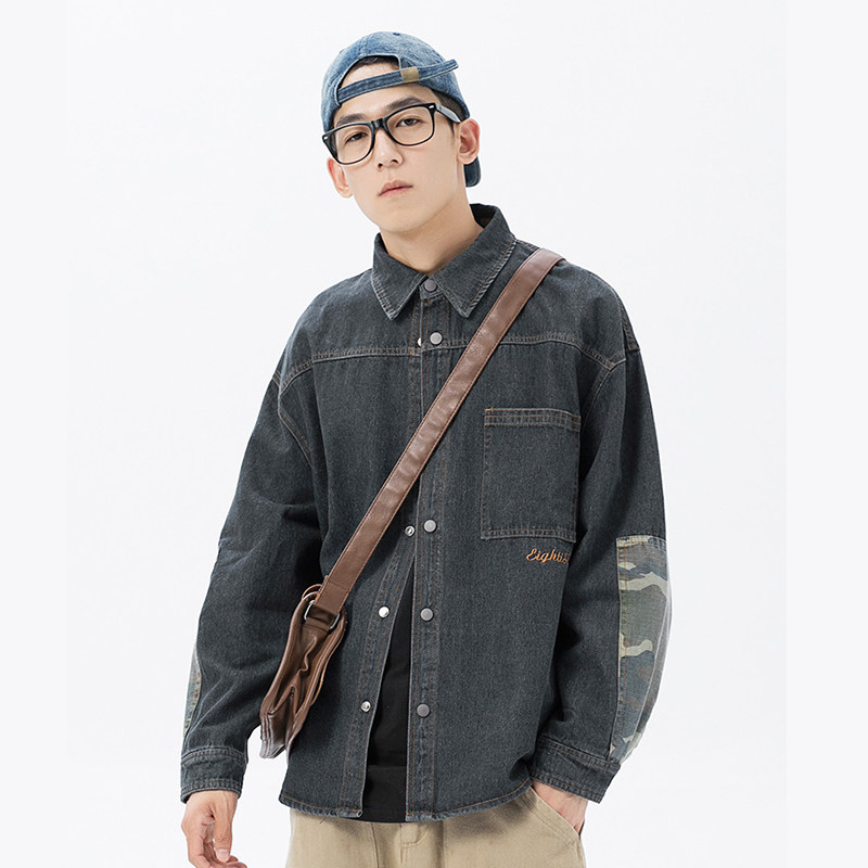 Cangshi Yishu tide brand 2021 spring and autumn models simple personality lapel long-sleeved denim jacket men's jacket loose and casual