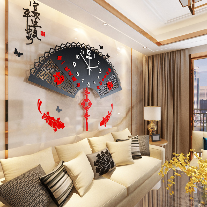 China Wind and watch hanging clock Living room Modern minimalist atmosphere Fashion personality quartz Clock decorator used Chinese hanging table