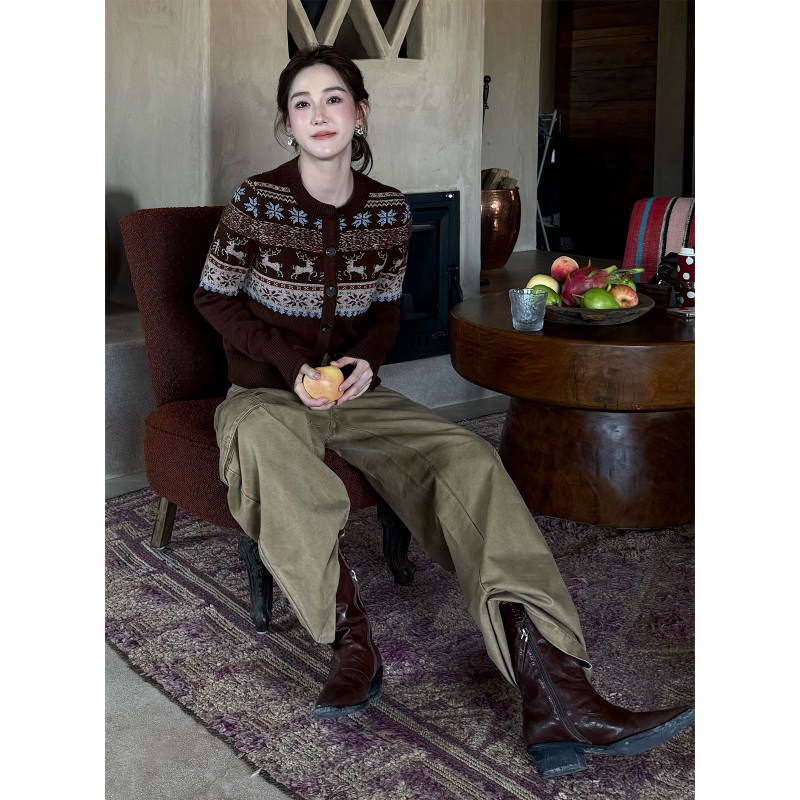 Ph 《Little Deer Sweater》Scandinavian Retro Fashion Casual Australian Wool Blended Fair Isle Sweater Cardigan Ph3117 Ph 《Little Deer Sweater》Scandinavian Retro Fashion Casual Australian Wool Blended Fair Isle Sweater Cardigan Ph3117