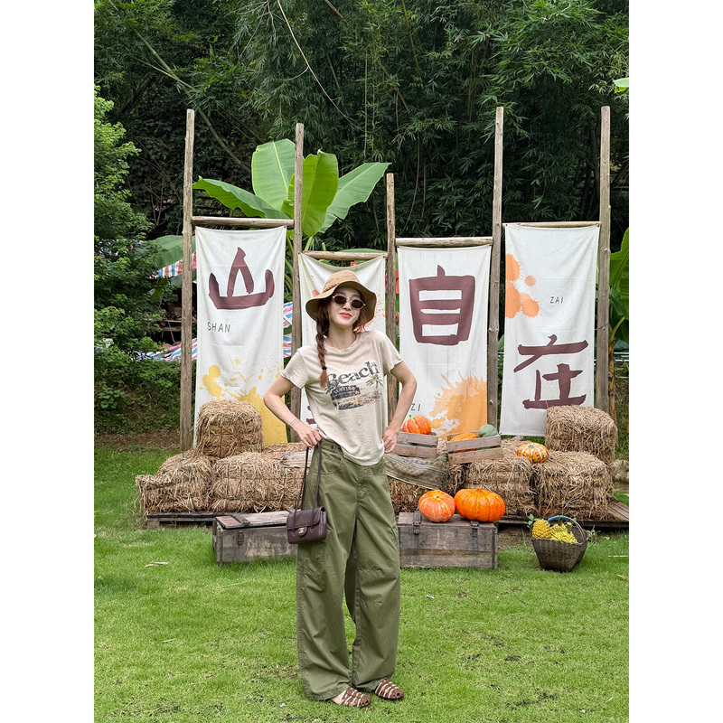 Hehe's "Green Field" Street Fashion Heavy-Duty Classic Multi-Pocket Versatile Casual Fashion Workwear Trousers Ph3757