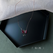 Du's original custom only one natural rupee to red tourmaline necklace female 18K gold butterfly pendant
