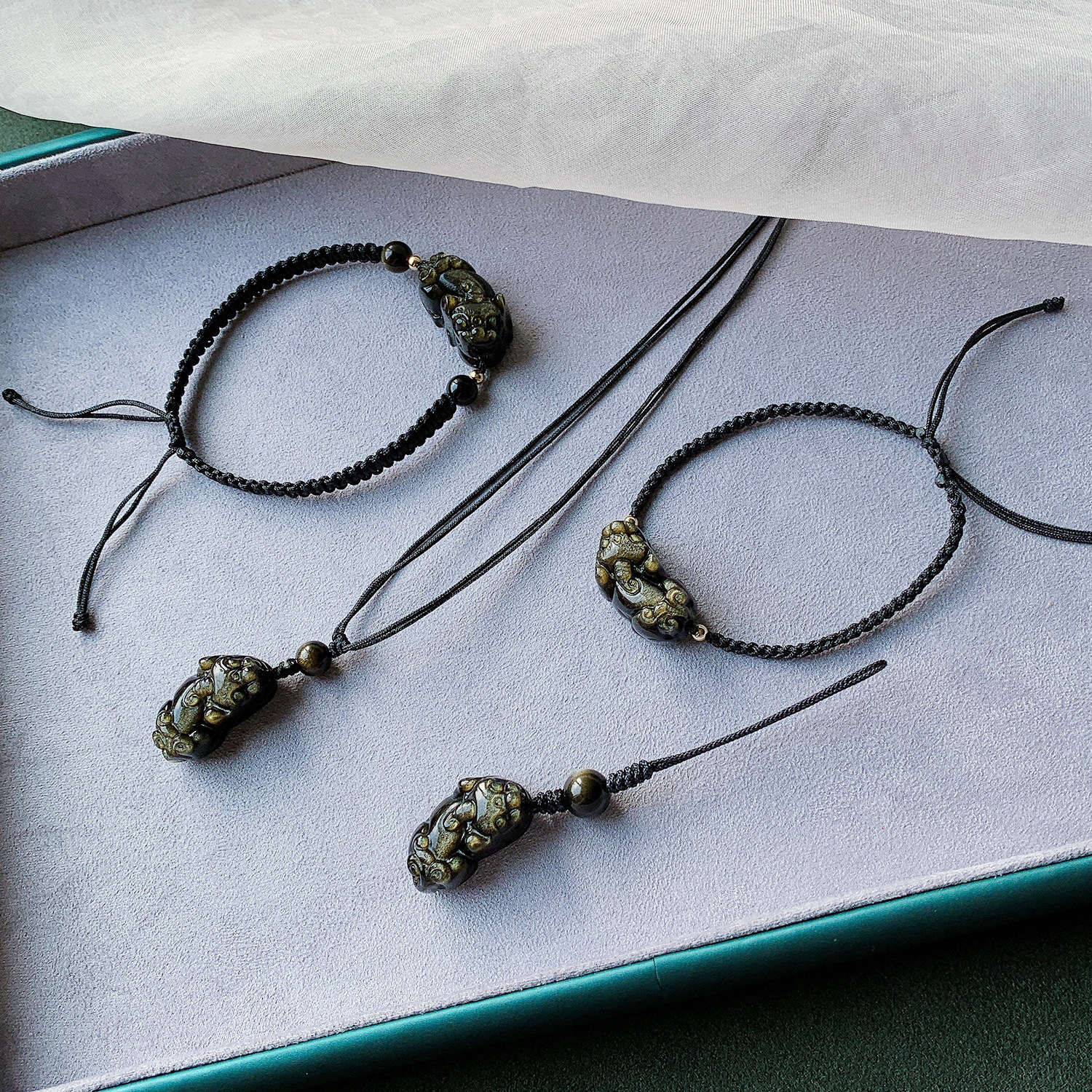 Ding level collection level obsidian gold obsidian Pixiu bracelet necklace mobile phone pendant weaving rope gifts for men and women