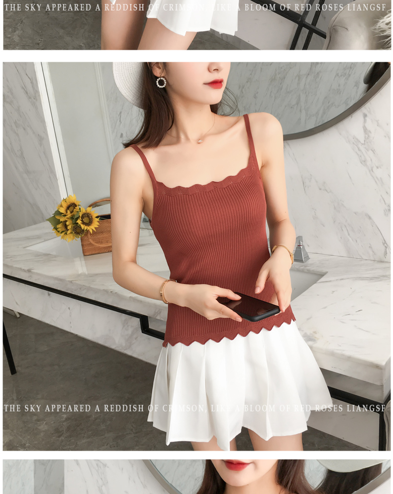 Mùa hè 2018 phiên bản Hàn Quốc mới của áo yếm bên trong áo len chạm đáy đoạn ngắn Slim gợi cảm mặc hàng đầu quần áo nữ