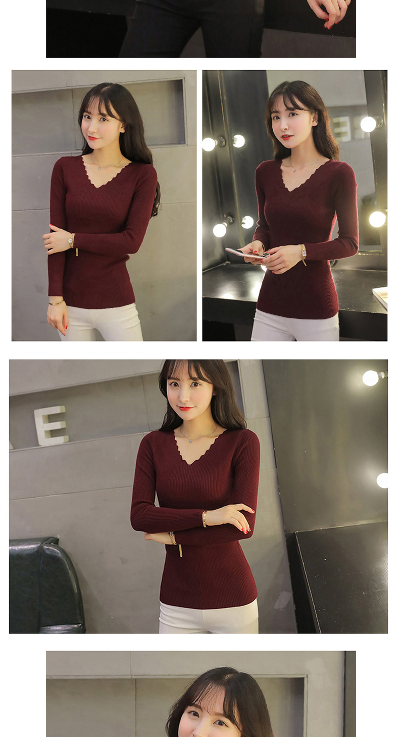 Đầu xuân và mùa thu mới ngắn của phụ nữ áo len đáy quần Slim áo thun cổ chữ V hoang dã cho phụ nữ áo len trắng áo len tăm dài tay