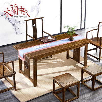 New Chinese-style desk and chair set, old elm wood calligraphy table, all-solid wood tea table, tea table, conference table, classical dining table furniture