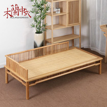 New Chinese style Arhat bed with rattan surface Zen style antique elm wood simple Arhat couch antique solid wood study room chaise longue chair sofa