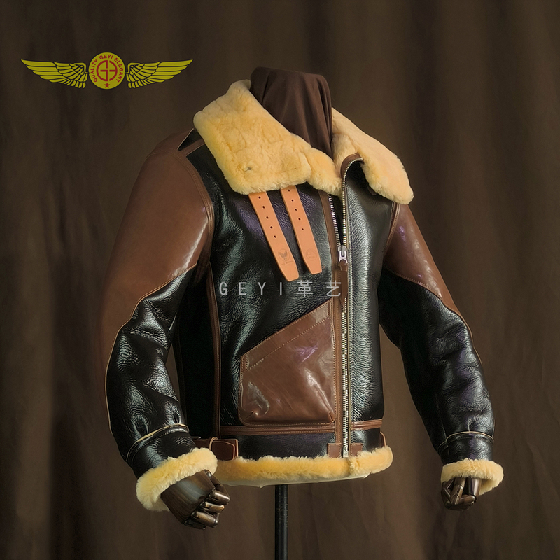 Leather Craft Thickened Imported U.S. Air Force B3 Shearling Flight Bomber Jacket Men's Short Genuine Leather Vintage Leather Jacket