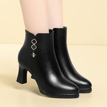 Warm and comfortable pointy toe high heel thick fur thick heel temperament fashionable women's boots soft leather simple short boots