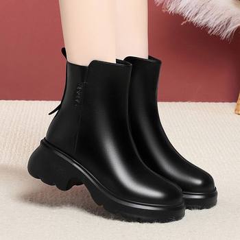 Back zipper fashion women's boots simple and versatile thick heel thick sole fashion comfortable round toe boots for women