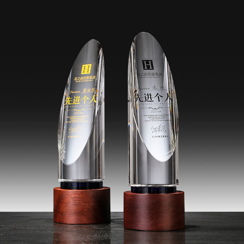 Crystal Trophy Medal Custom Upscale Wooden Trophy Creative Bevel Cylindrical Trophy Wholesale Customization Volume