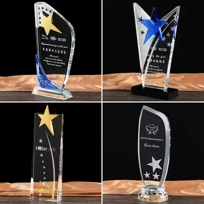 Crystal trophy custom metal creative crystal high grade medal making competition souvenir award free lettering design