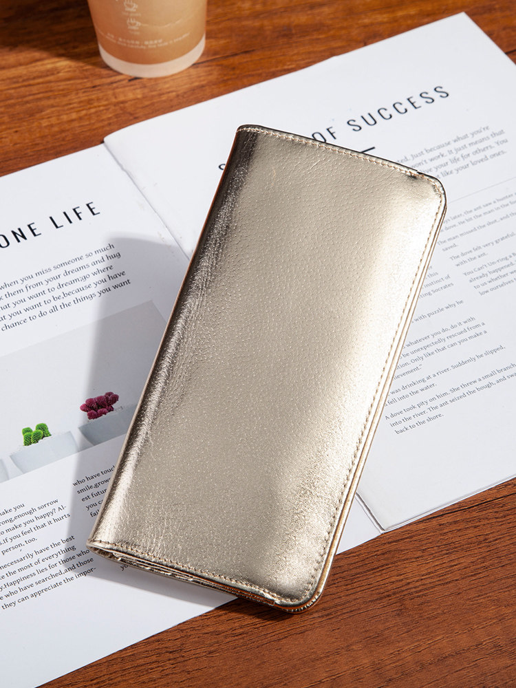 Ultra-Thin and Simple Genuine Leather Long Wallet, 80% off Fold Wallet, Gold Color, Lucky Cowhide Card Holder, Suit Wallet
