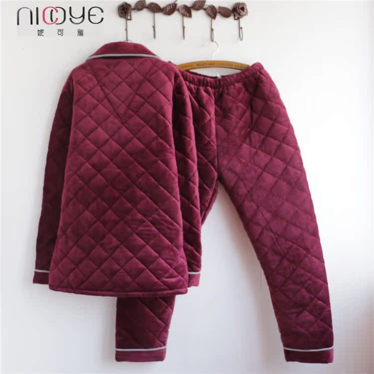 Nicole mùa đông nam đồ ngủ quilted beibei quốc gia cổ rắn màu dày phù hợp với dịch vụ nhà đồ ngủ pijama