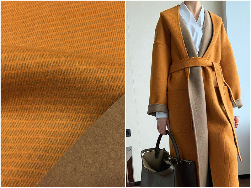 Hermès Orange Double-Sided Two-Tone Cashmere Fabric, New Winter Model, High-End Designer Twill Texture Australian Wool Coat Fabric