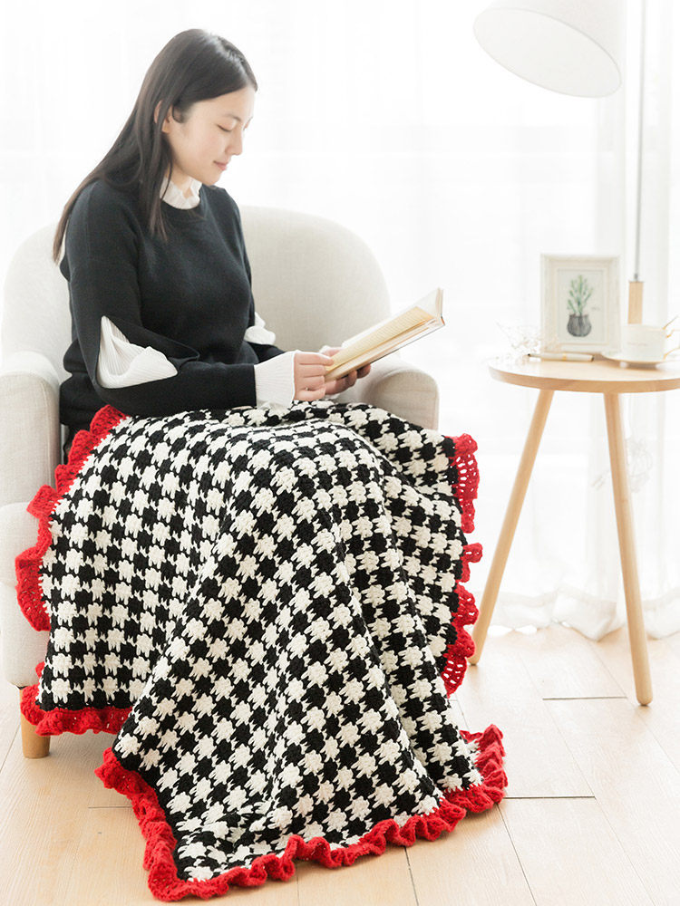 Sister Su Su’s houndstooth blanket to pass the time, handmade diy crochet thick wool blanket material package