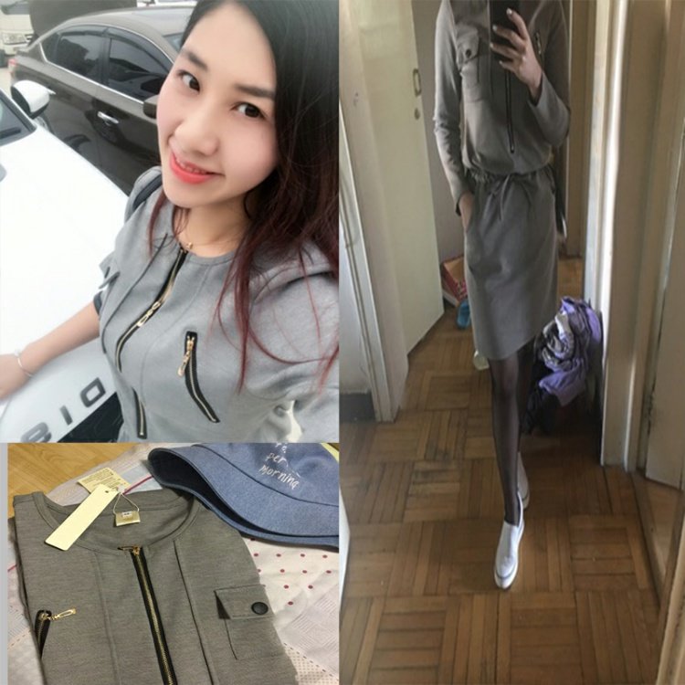 Áo dài châu Âu 2018 xuân hè giản dị thể thao áo len mỏng áo dài mỏng Một chiếc túi đeo chéo hông nữ triều các kiểu đầm xòe