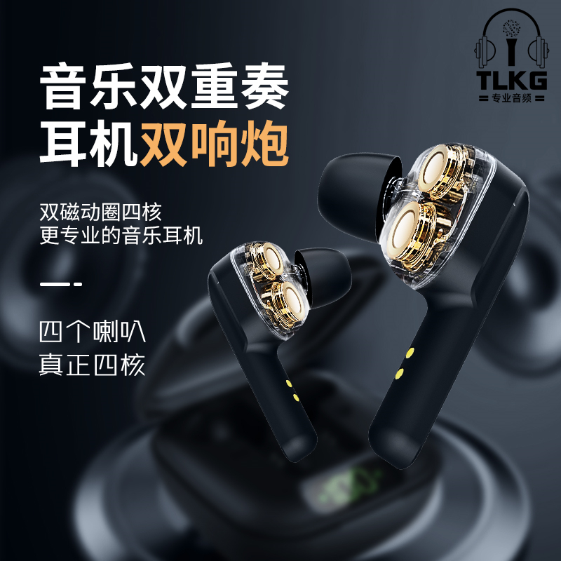 TLKG Mini Quad Core Bluetooth Headset High Sound Quality Stereo Waterproof Noise Cancelling Long Battery Life Version Smart Touch