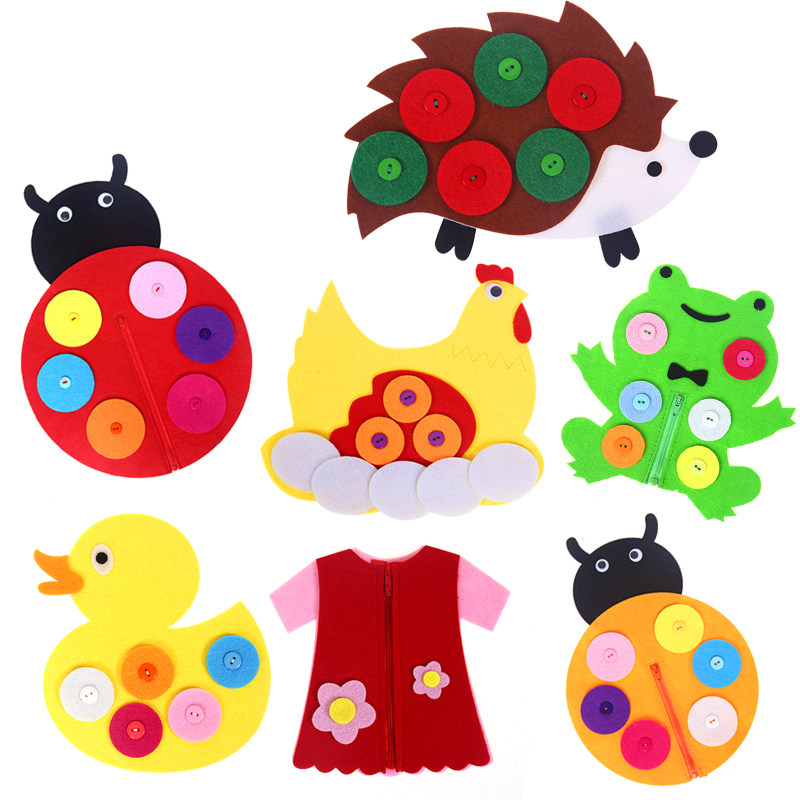 Non-woven button toy Montessori teaching aids kindergarten area material puzzle area diy handmade zipper button