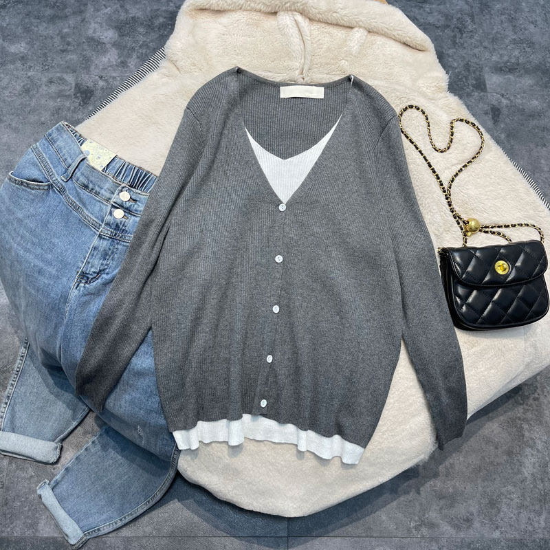 Han Edition customized 2021 Fat MM fat fat two long sleeve knitted shirts large and high - bomb casual blouse