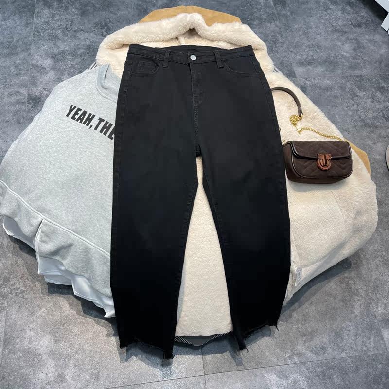 New irregular pants black elastic nine pants fat fat mm thin shade jeans
