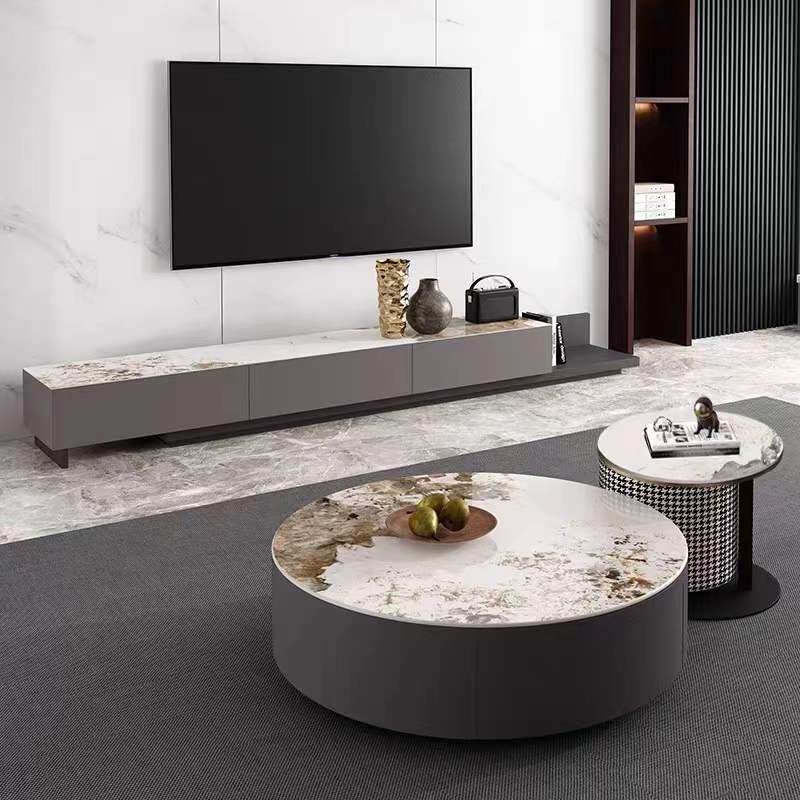 Nordic Italian round coffee table ins light luxury modern luxury stone slate small apartment size round creative coffee table table - Taobao