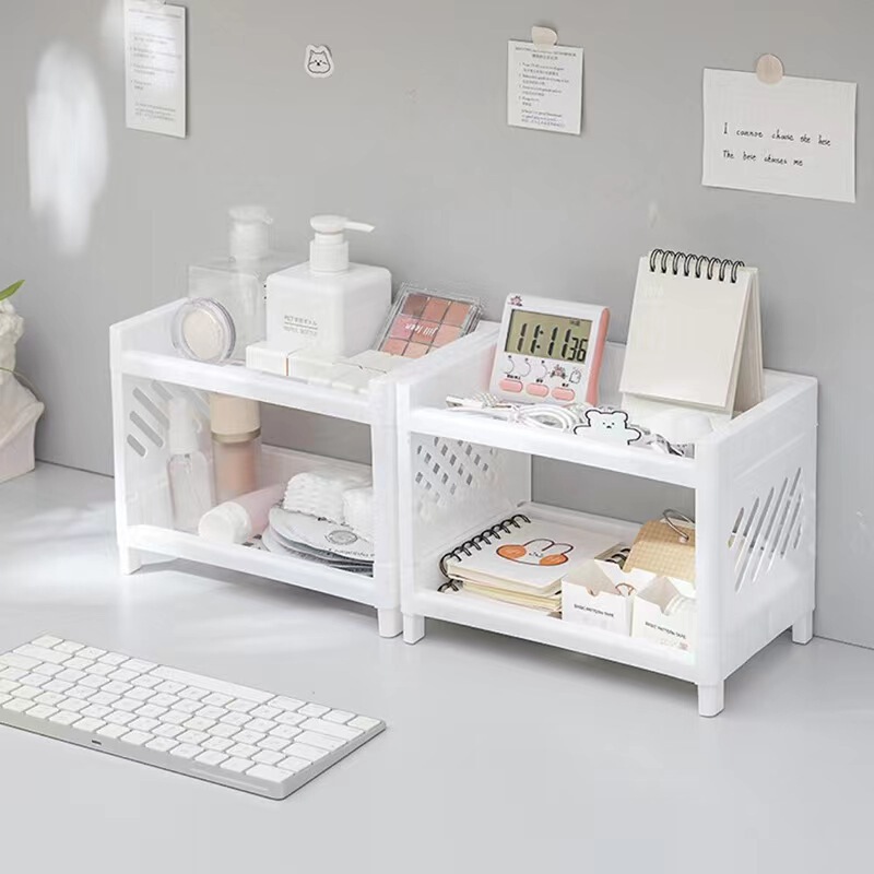 Desktop Storage Rack ins Simple Style Stationery Double-Layer Organizer Simple Girl Dormitory Desk Shelf 2-Layer