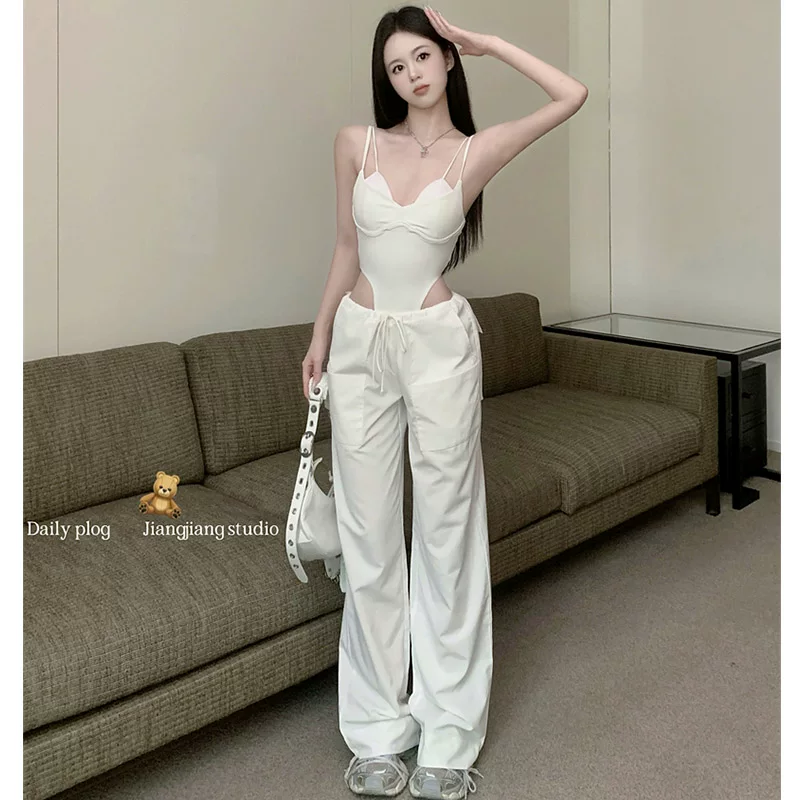 Summer set, American style, backless, lifting effect, high waist