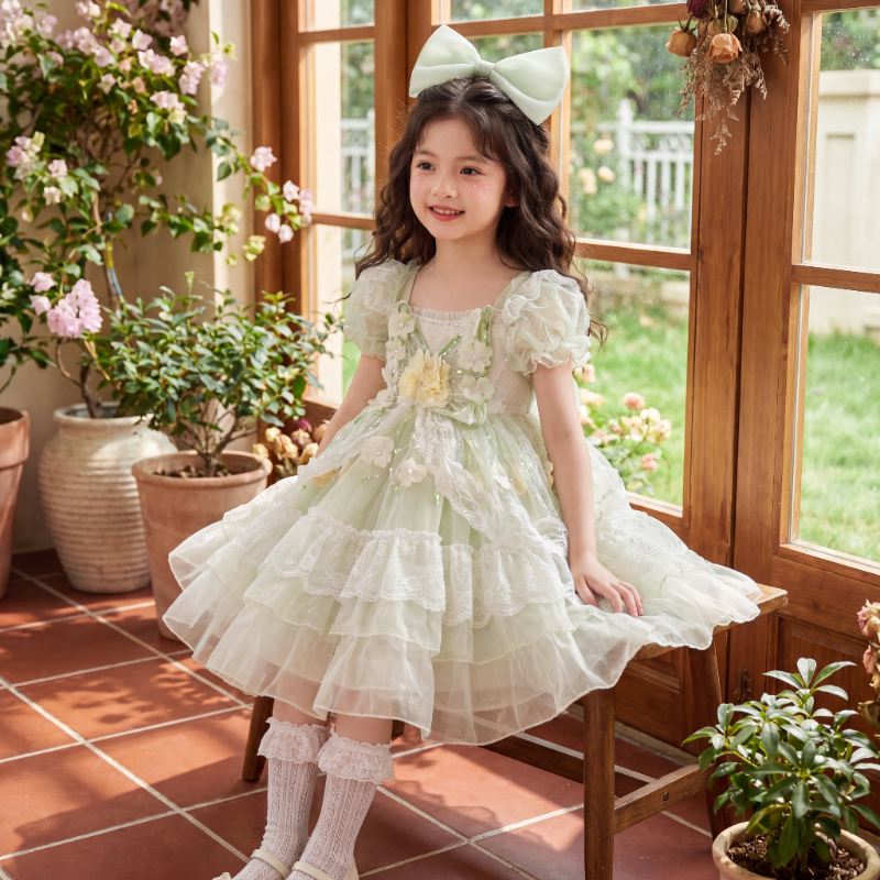Girls' Green Mint Forest Sweet Lolita Dress Summer New Sweet Little Girl Mesh Princess Dress Girls' Green Mint Forest Sweet Lolita Dress Summer New Sweet Little Girl Mesh Princess Dress